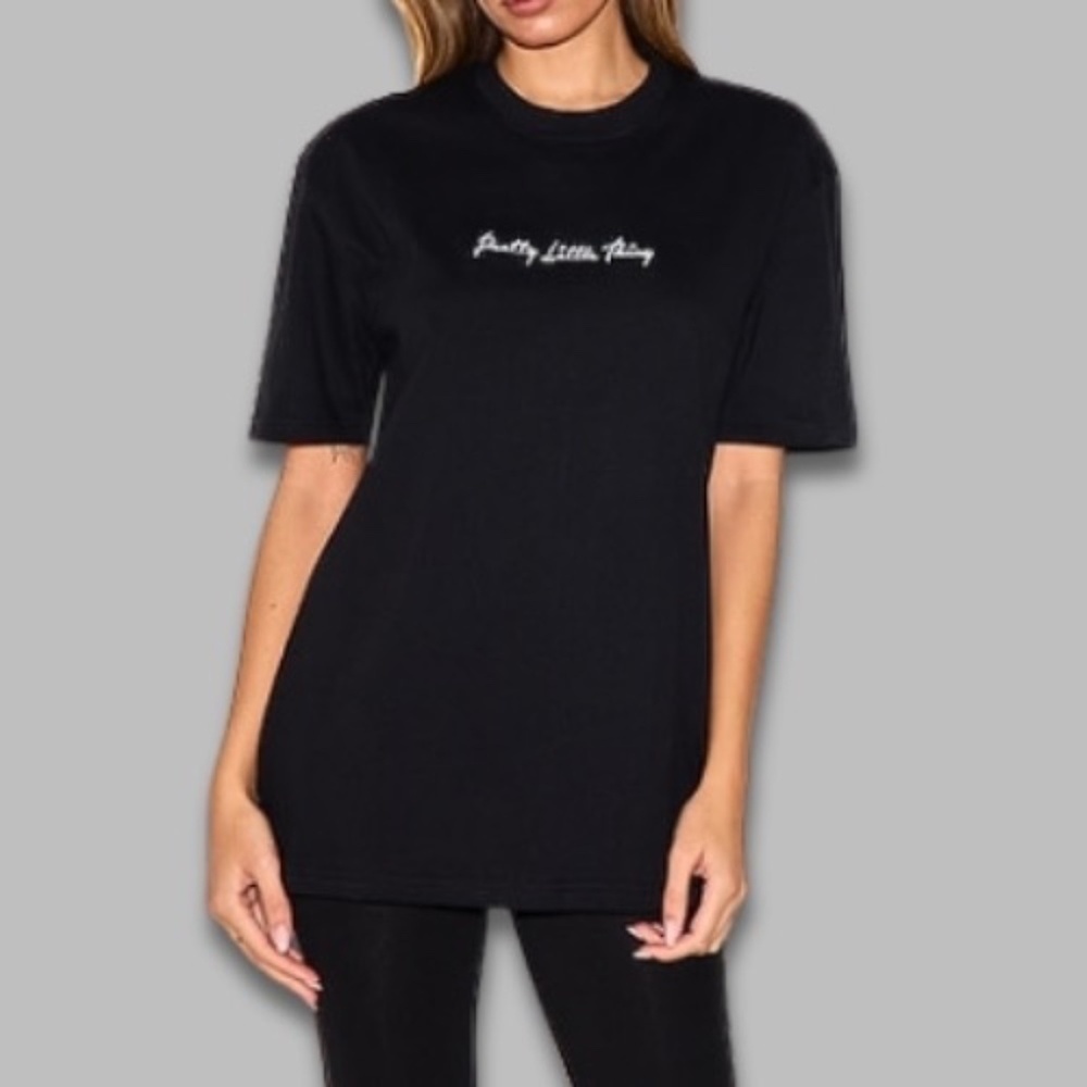 Pretty Little Thing Oversized T-Shirt Embroidered Crew Neck Cotton Black XXL